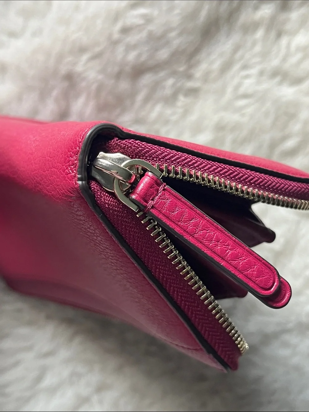 kate spade raspberry pebbled leather zip-around wallet